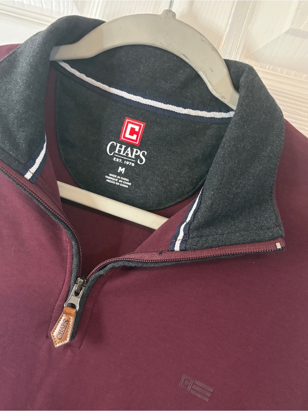 Chaps Men’s Maroon Quarter Zip Fleece Pullover Sweater Size M